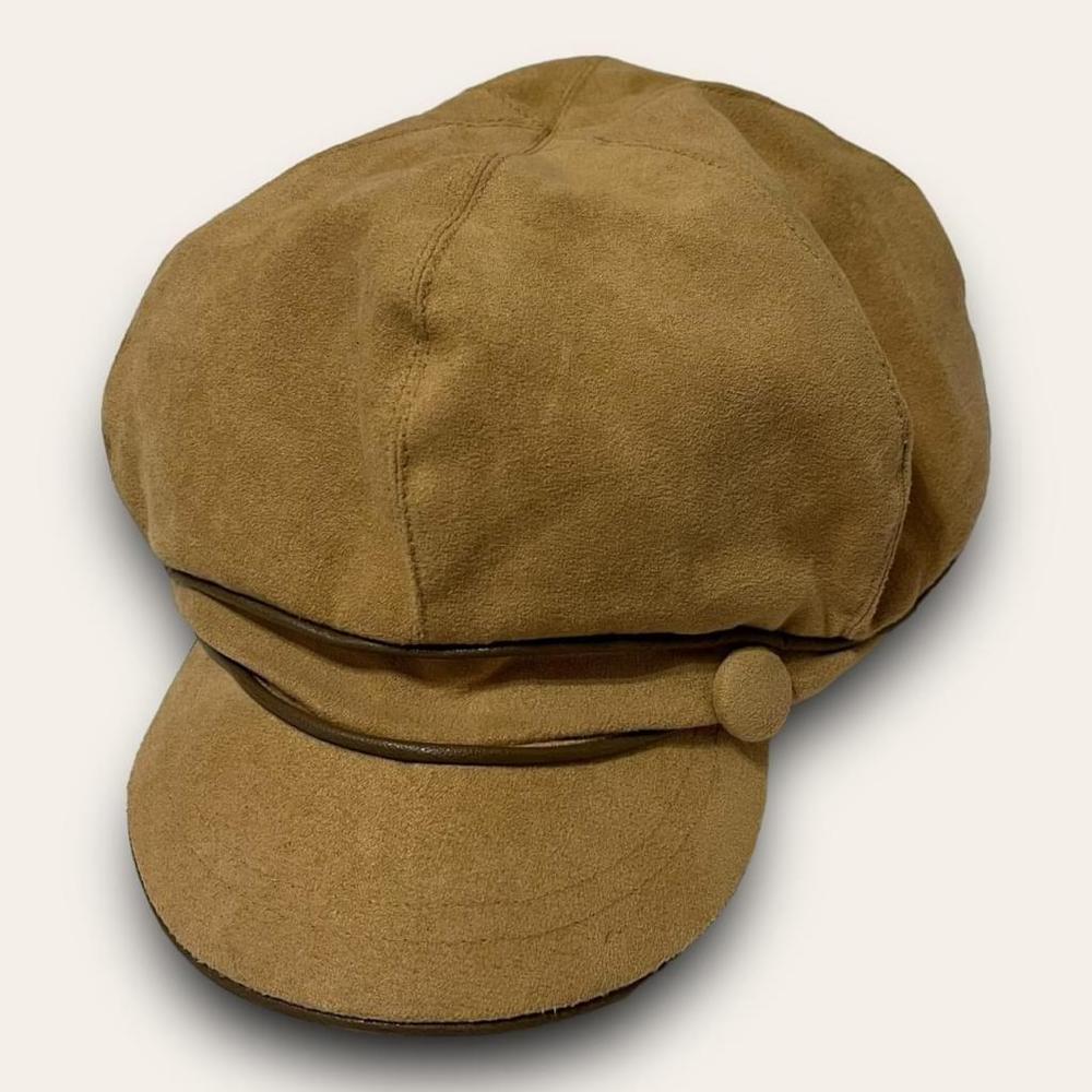 Y2K Faux Suede Newsboy Cap Women’s Plush Button